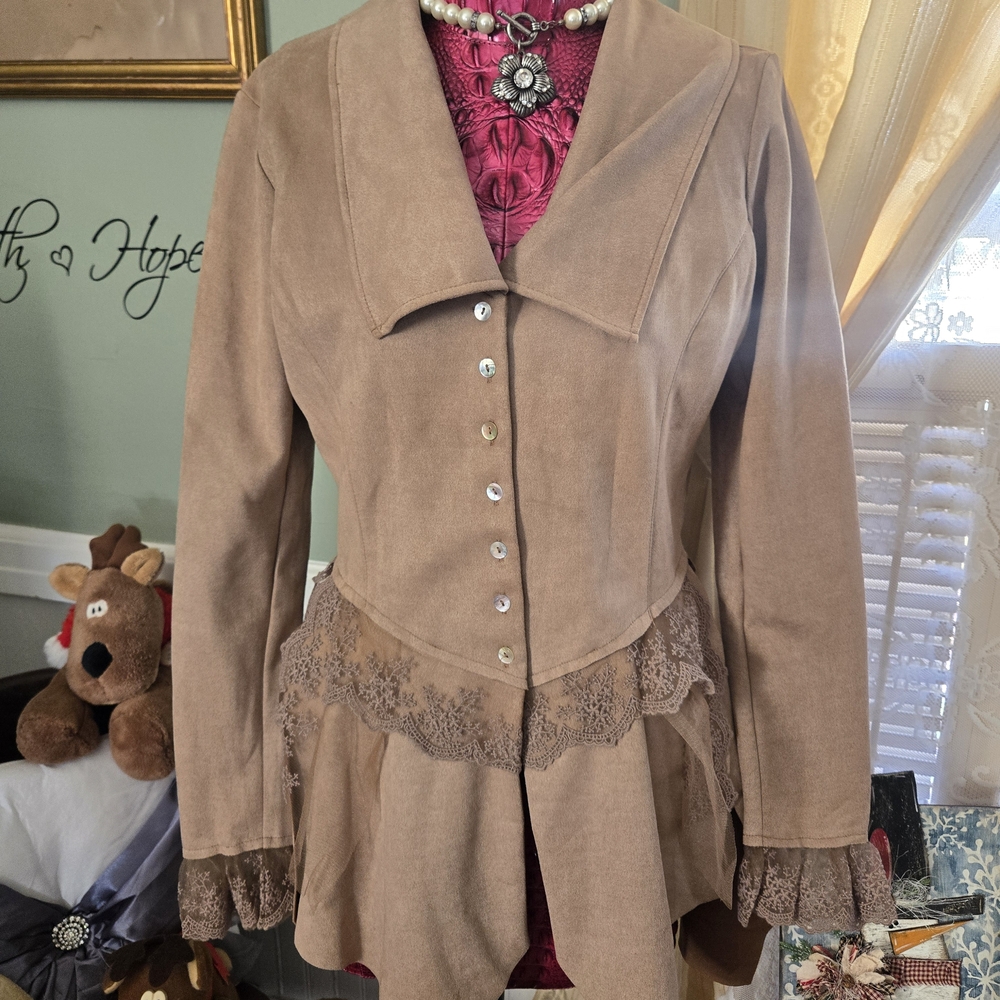 VENUS Tan Women's Blazer with Lace Detail